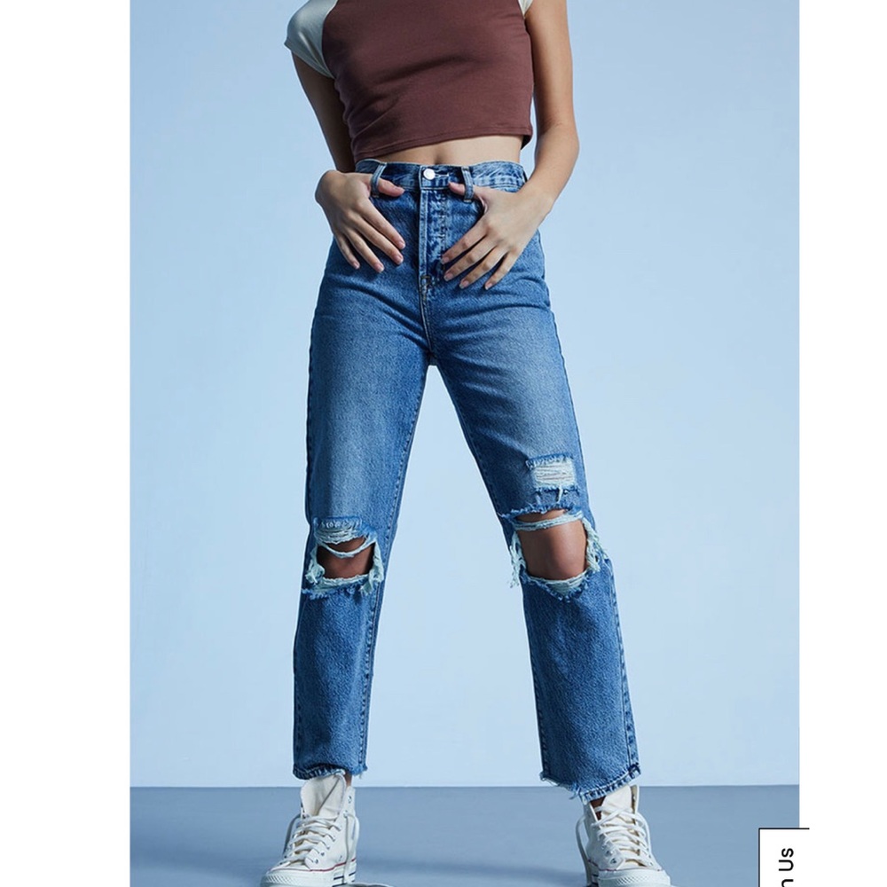 PacSun Eco Medium Blue Distressed High Waisted Straight Leg Jeans